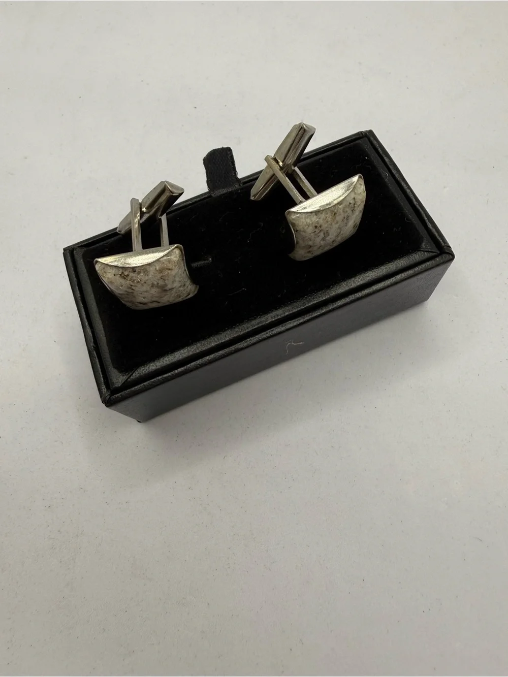 Classic Silver-Tone Men's Cufflinks - Neutral Stone Inlay
